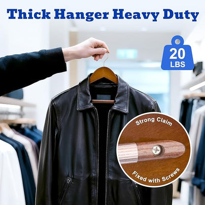 HOUSE DAY Wide Shoulder Wooden Hangers 12 Pack, Wood Suit Hangers for Men with Non Slip Pants Bar, Smooth Finish Solid Wood Coat Hanger for Jacket, Pants, Dress, Heavy Clothes Hanger (Walnut)