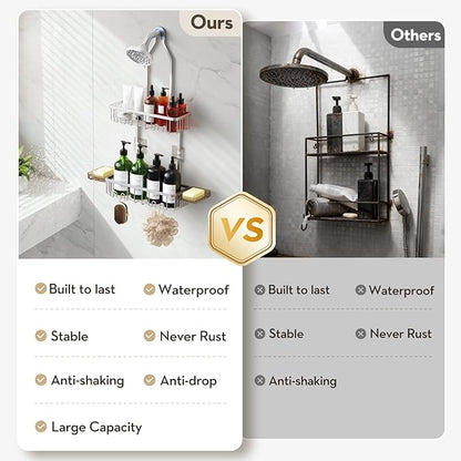 VALORDINE Shower Caddy Hanging, Shower Organizer Hanging, Aluminum Shower Racks for Inside Shower with Hooks for Razor, Never Rust Bathroom Organizers and Storage with Soap Holder, Bright Silver