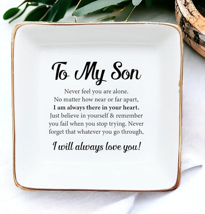 HatafaFurni Gifts for Son from Dad, Mom, Ring Dish for Men - Birthday, Christmas, Wedding Gifts for Son - to My Son, I Will Always Love You - Jewelry Dish, Ceramic Ring Dish, Trinket Tray for Men