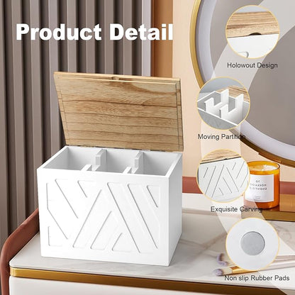 2Pcs Tampon Holder for Bathroom Decor, Feminine Product Organizer, Shark Week Tampon Storage with Lid, Wood Pad Box for Toilet, Lady Girl Stuff Organizer Case Bathroom Accessories- White