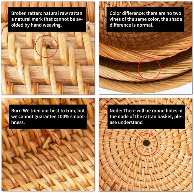 Natural Hand-Woven Rotundish Fruit Basket Wicker Food Tray Woven Storage Rack Vegetable Basket Picnic Tray Organizer (3, S+M+L)