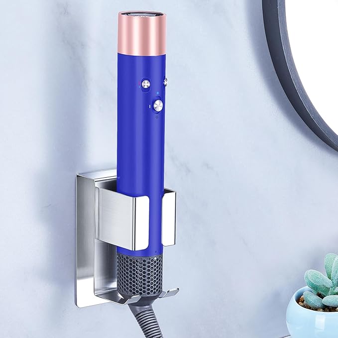 LOXSUN Hair Straightener Holder Wall Mount Curling Iron Holder, Blow Dryer Holder Wall Mounted, Adhesive Hair Dryer Holder, Hair Tools Organizer Storage for Bathroom Vanity (1, Silver)