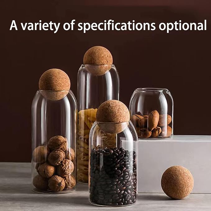 750ML/25Oz Clear Glass Bottles, Glass Food Storage Containers with Airtight Round Cork, Decorative Sealed Jar Organizer Holder with Wooden Lid for Candy, Cookie, Nut, Spice, Tea, Coffee Bean