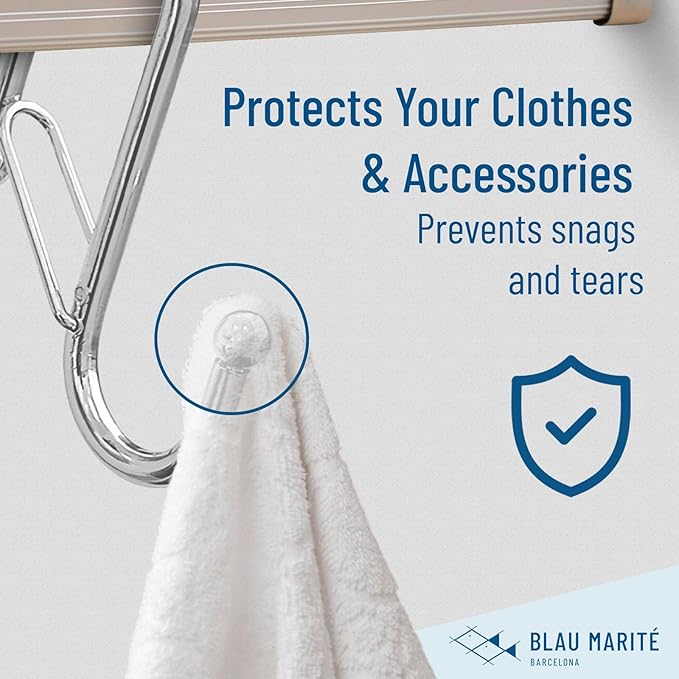 Blau Marité 10-Pack Metal S Hooks for Hanging – Heavy-Duty S-Shaped Hooks with Safety Buckle – Fits Bars up to 0.6 In – Anti-Drop Hook for Kitchen, Pot Racks & Towel Bars – Silver (Small)
