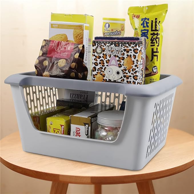 5 Tiers Plastic Stacking Storage Baskets, Kitchen Stackable Storage Bins, Grey