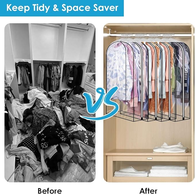 40" Clear Clothes Hangers with Smooth Side Zipper, 10" Gusseted Waterproof Garment Bags for Shirts, Coats, Dresses, Suits, 3 Pack