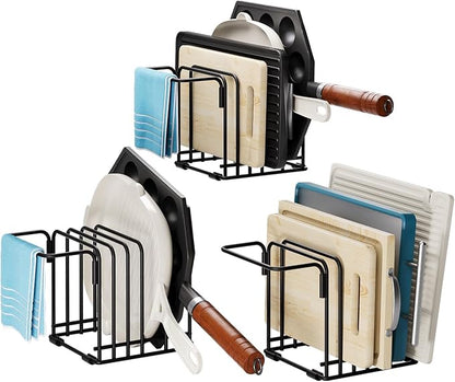 KMUZAWN Cutting Board Organizer,5-Slot Steel Kitchen Storage Rack for Cutting Boards, Baking Trays,towel,and Thin Pans-Space-Saving Kitchen Storage(Black, 3 Pack)