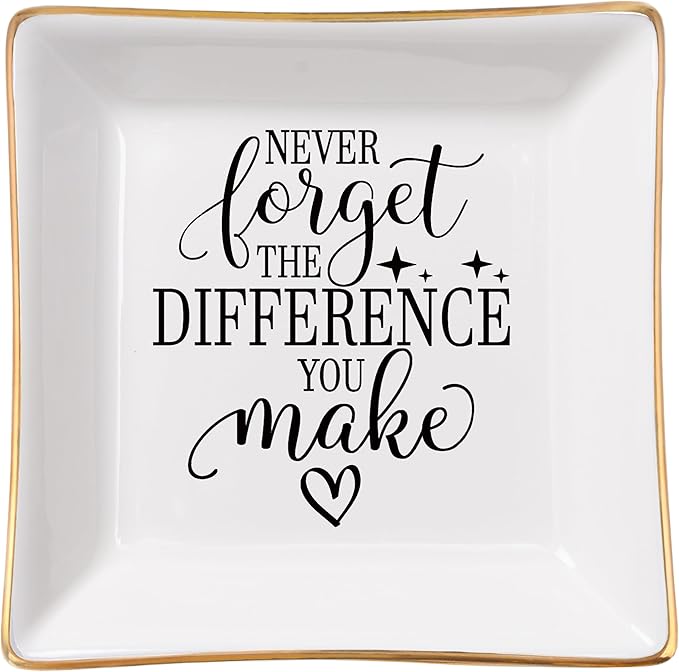 COZITED Thank You Gifts for Women Coworker Nurse Teacher Employee Appreciation Gift, Goodbye Farewell Going Away Retirement Gift for Woman Boss - Never Forget The Difference You Make Jewelry Dish