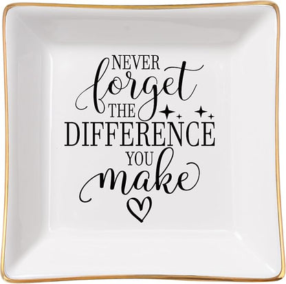 COZITED Thank You Gifts for Women Coworker Nurse Teacher Employee Appreciation Gift, Goodbye Farewell Going Away Retirement Gift for Woman Boss - Never Forget The Difference You Make Jewelry Dish