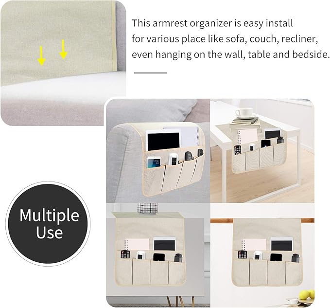 SYSOV Sofa Armrest Organizer, Remote Control Holder for Recliner Couch, Arm Chair Caddy with 5 Pockets for Magazine, Tablet, Phone, iPad