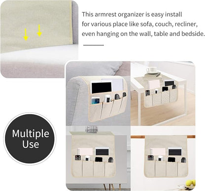 SYSOV Sofa Armrest Organizer, Remote Control Holder for Recliner Couch, Arm Chair Caddy with 5 Pockets for Magazine, Tablet, Phone, iPad