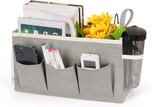 Ozzptuu Bedside Storage Caddy/Bedside Hanging Storage Bag for Headboards Bunk Beds Dorm Rooms Book Phone Magazine Holder (New Grey)