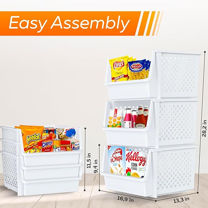 TidyFriend Stackable Storage Bins for Closet Organizers and Storage 6 Pack, Closet Organization for Kids Room and Home Organization (White)
