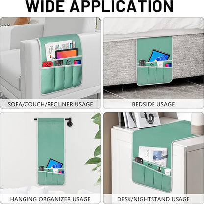 Remote Control Holder for Armchair Caddy, Couch TV Remote Holder for Bed Storage 5 Pockets，Remote Caddy Bedside Organizer Bedside Table Organizer (MintGreen, 35"x12.4")