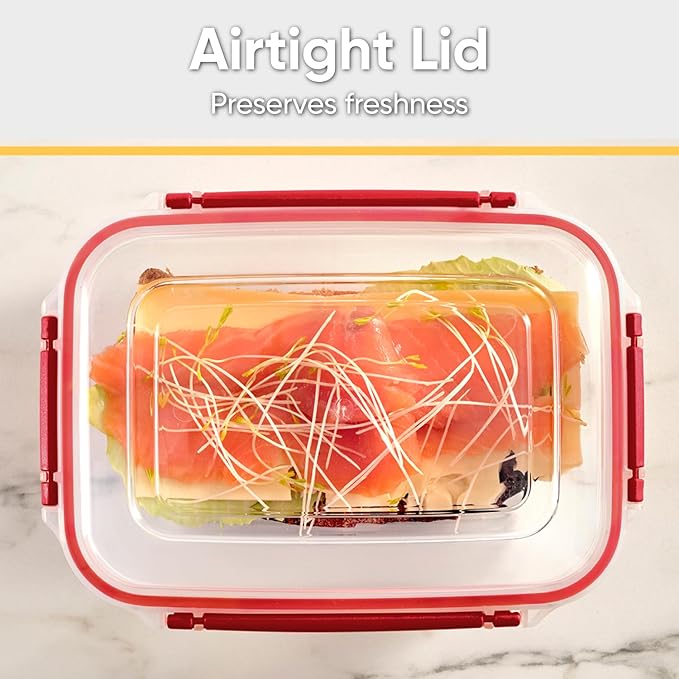 Superio Plastic Food Storage Containers with Airtight Lids, 8 Pack- 80 Oz, BPA Free, Leakproof, Stackable, Microwave, Dishwasher, Freezer Safe, Red