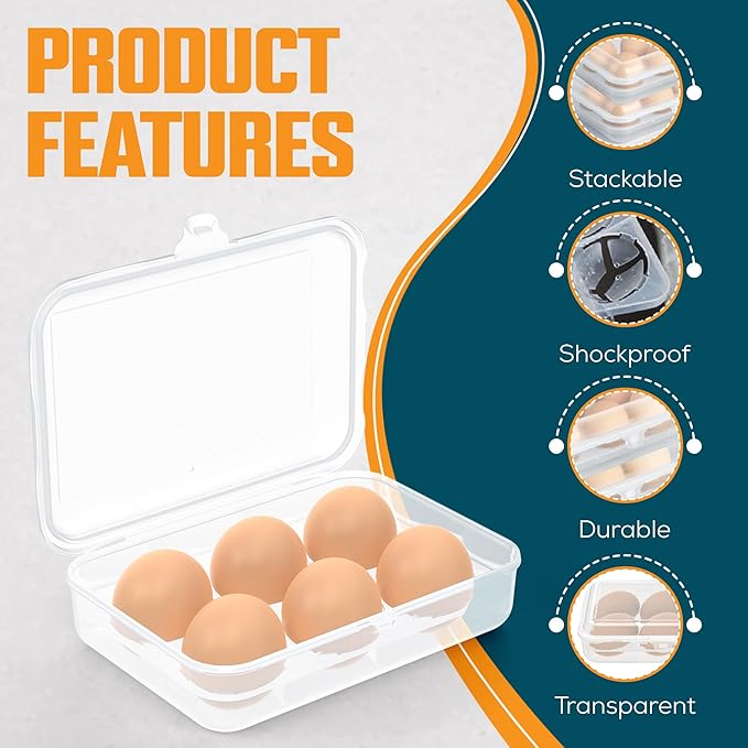 ZPU Egg Holder Camping, 2Pcs 6 Grid Egg Container, Plastic Egg Carrier for Camping Picnic Travel Outdoor Refrigerator Kitchen, Protective Egg Storage Case, Clear White