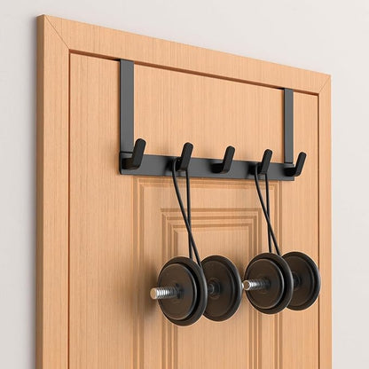 CHAUNCEY HOME Over The Door Hooks Hanger, Heavy Duty Rack for Winter Coat, Fits 1 3/4" Doors, L7U - Bathroom Accessories and Towel Organizer Holder - Black