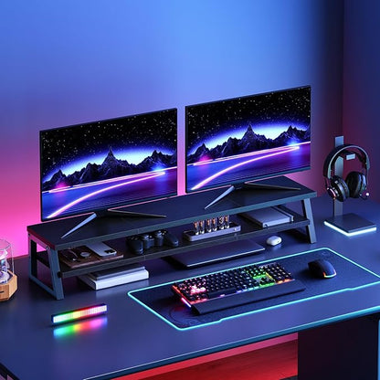 HOOBRO 2-Tier Dual Monitor Stand Riser, 39 Inch Large Computer Monitor Stand for 2 Monitors, Computer Monitor Riser, Desk Shelf Organizer for Office Desk, Accessories, Black BB122CJ01