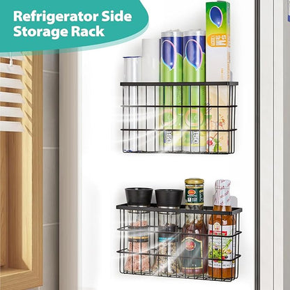2 Pack Cabinet Door Organizer,Self Adhesive Lid Organizers Inside Cabinet Storage Boxes,Hanging Storage Basket Organizer Wall Mounted Pantry Caddy Cup Holder for Kitchen,Fridge,Bathroom (Black)