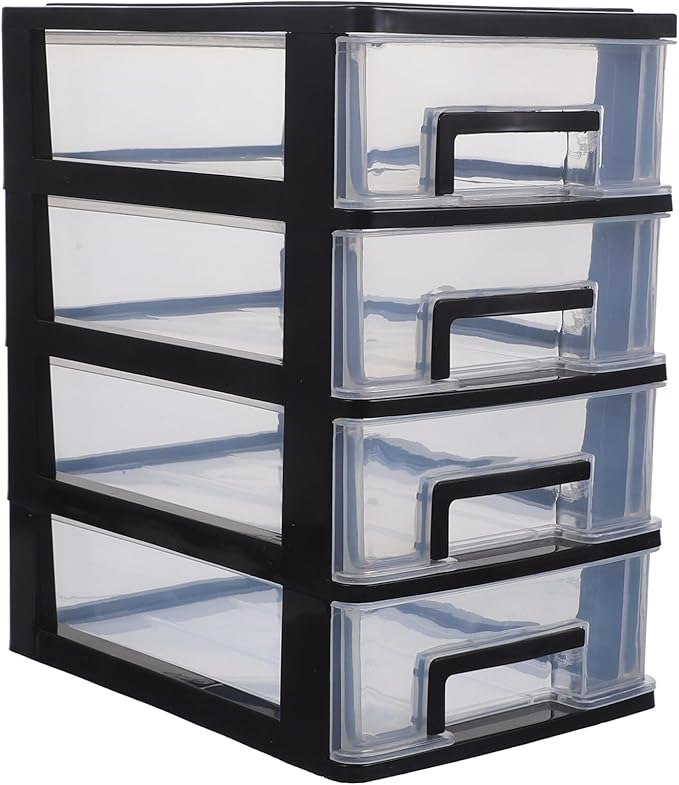 4-Drawer Plastic Storage Cabinet Organizer Clear Stackable Storage Drawers for Desk Closet Office Craft Room and Pantry Compact 9.8 X 5.9 X 9.8 Inches