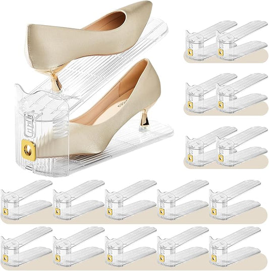 16 Pack Shoe Slots Organizer for Closet, Adjustable Shoe Stackers for a Pair of Shoes Shoe Rack Storage Shoe Space Saver 50% Shoe Shelf Display Holder for Closet