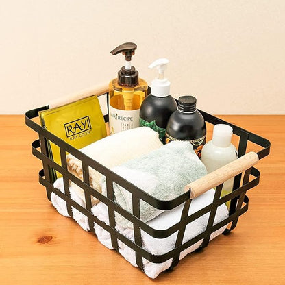 Large Metal Storage Baskets Bins Organizer Farmhouse Freezer Baskets for Pantry Cabinets Rustic Kitchen Counter Closet 4 Pack - Black