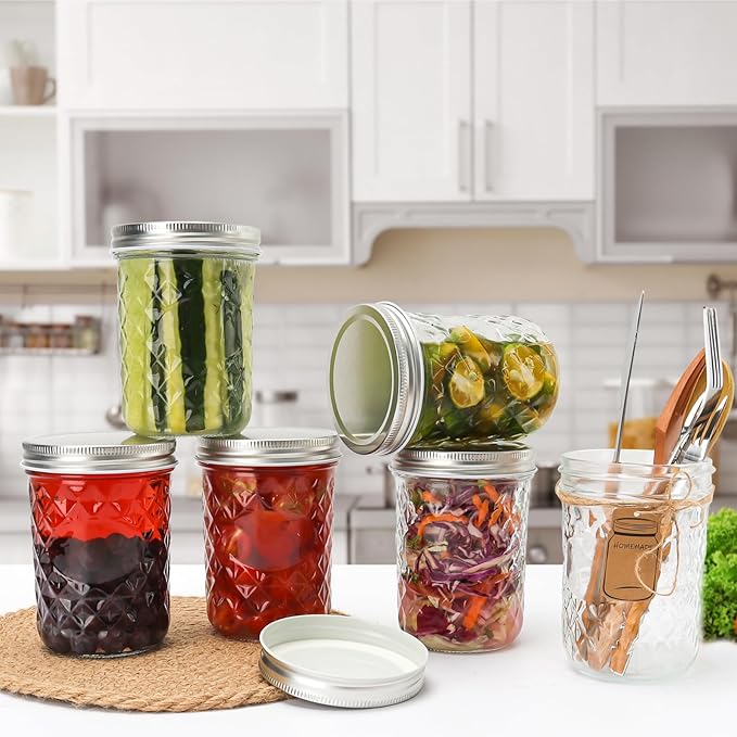 Eathtek 16oz Wide Mouth Glass Mason Jars 12 Pack, 480 ml Glass Canning Jars with Airtight Lids, Ideal for Salad, Meal Prep, Perserving,Pickling, Jam, Honey With Lids