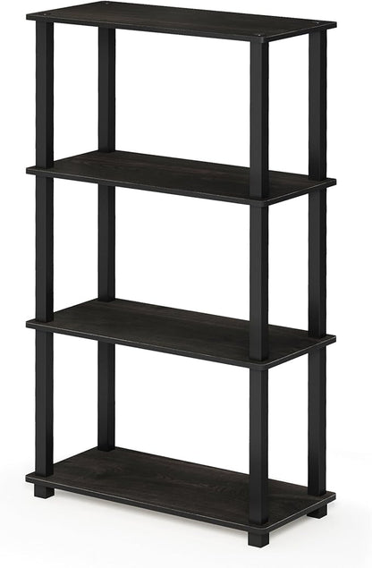 Furinno TURN-S-TUBE Storage Shelves, 4-Tier Book Shelf, Corner Shelf, Toolless Open Shelves, for Organization and Storage, Living Room, Garage, Home Office, Espresso
