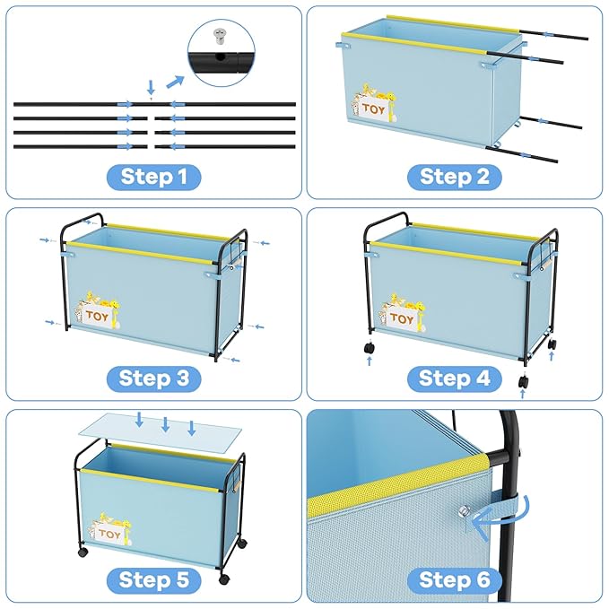 Extra Large Toy Box, 180L Toy Storage Organizer with Wheels, Metal & Oxford Cloth Toy Chest With Handle, Toy Box for Living Room Area, Nursery, Bedroom, Playroom, Toy Boxes for Boys, Girls, Kids