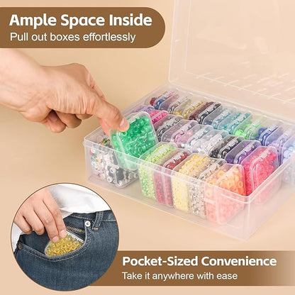 Bead Organizer Box, 62 Pcs Clear Bead Storage Containers, Craft Organizers and Storage with Hinged Lids and Labels, Small Plastic containers for DIY Jewelry, Seeds, Diamond Painting, Small Parts