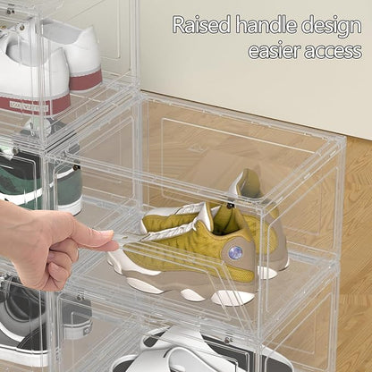 Tyminin 6 Pack Plastic Stackable Shoe Box, Shoe Storage Organizer with Magnetic Door, Sneakers Boxes Containers, Clear
