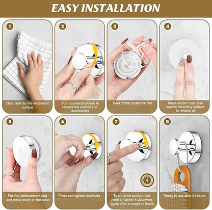BKV Suction Cup Hooks for Glass Window,Removable Shower Hooks for Inside Shower,Metal Towel Hooks for Bathrooms,2 Pack(Mirror)