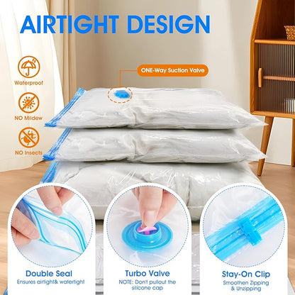AROIC 10 Pack Vacuum Storage Bags Set - Space Saver Vacuum Bags for Clothing, Blankets, Seasonal Storage with Electric Pump, Vacuum Sealer Bags for Luggage, Travel Essentials, Bedding