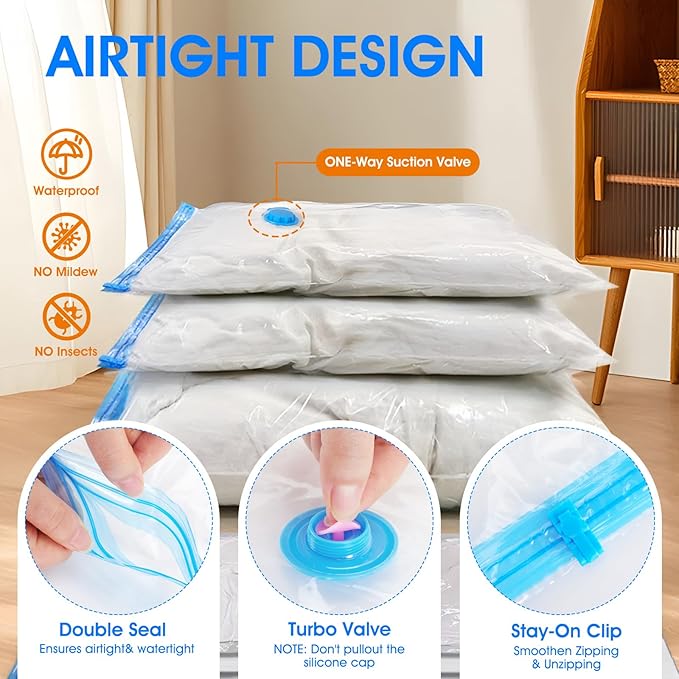 AROIC 50 Pack Vacuum Storage Bags Set - Space Saver Vacuum Bags for Clothing, Blankets, Seasonal Storage with Electric Pump, Vacuum Sealer Bags for Luggage, Travel Essentials, Bedding