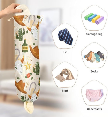 1 PC Plastic Bag Holder Wall Mount Grocery Bag Holder Shopping Bag Trash Bag Storage Organizer Dispenser for Kitchen Closet 22 x 9 Inch Farmhouse Style