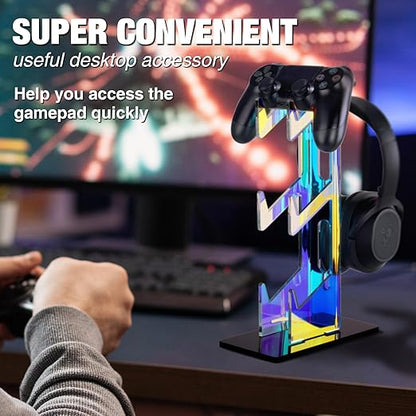 NiHome Iridescent Acrylic Multi-Tier Universal Game Controller Headset Holder Stand for PS5 Xbox ONE Switch Colorful Controller Stand Gaming Accessories Anti-Slip Stable Headphone Holder (3-Tier)