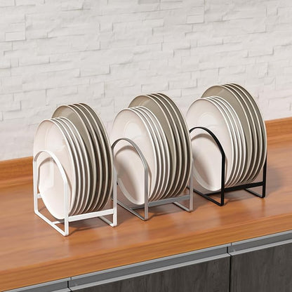 4 Pack Kitchen Plate Holder Organizer for Cabinet Space Saver Dinner Dish Storage Rack Upright Dish Drying Racks Metal Plate Dish Racks Stand for Cupboard and Countertop 2 Large 2 Small White