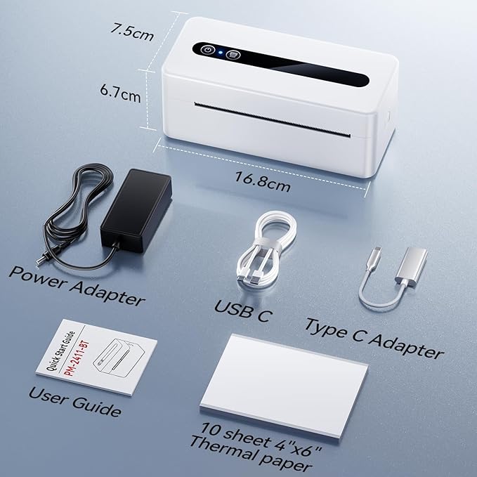 TATTMUSE Bluetooth Thermal Label Printer, 300DPI 4X6 Shipping Label Printer for Small Business, Receipt Thermal Printer Compatible with Phone, iOS, Android, Windows, Mac, Amazon, Ebay, Shopify, White
