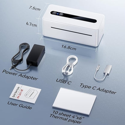 TATTMUSE Bluetooth Thermal Label Printer, 300DPI 4X6 Shipping Label Printer for Small Business, Receipt Thermal Printer Compatible with Phone, iOS, Android, Windows, Mac, Amazon, Ebay, Shopify, White