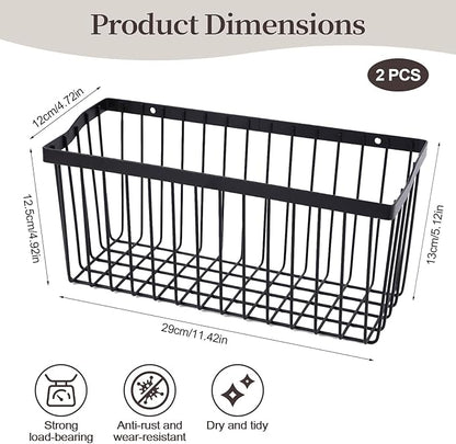 2 Pcs Fruit Basket Wire Baskets, Fruit and Veggie Storage Basket Holder for Kitchen Wall Mounted,Kitchen Organizers and Storage for Snack Onion Potato(Black)