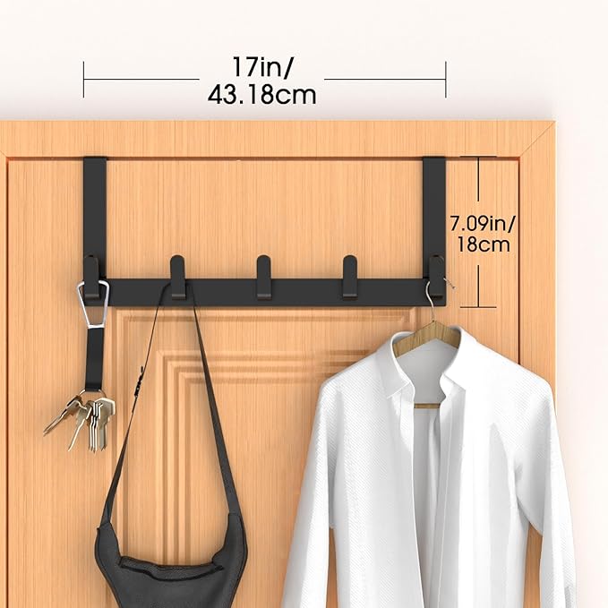 CHAUNCEY HOME Over The Door Hooks Hanger, Heavy Duty Rack for Winter Coat, Fits 1 3/8" Doors, L7U - Bathroom Accessories and Towel Organizer Holder, Matte Black