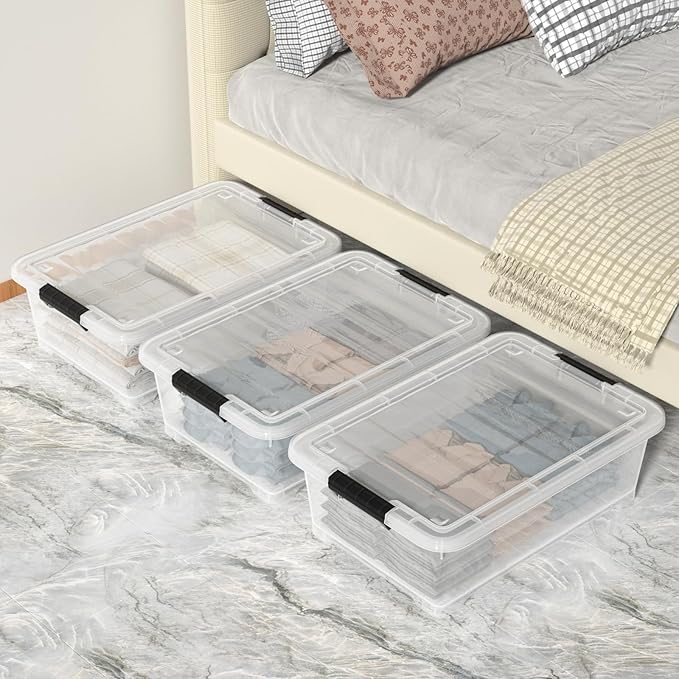 Waikhomes 20L Under Bed Storage Containers, Closet Organizers and Storage Bins, Under Bed Storage Box with Wheels, Set of 4