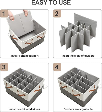 TOPIA HOME Shoe Organizer for Closet 2 Pack, Foldable Shoe Box with Adjustable Dividers and Clear Cover, Space Saving Shoe Storage Organizer Cabinet with Reinforced Handles, Fits 32 Pairs TP12WG