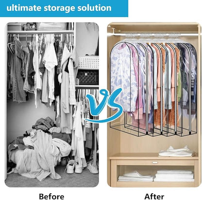 60" Clear Clothes Hangers with Smooth Side Zipper, 10" Gusseted Waterproof Garment Bags for Shirts, Coats, Dresses, Suits, 4 Pack