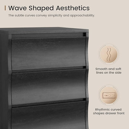 SUCSSRICH Black Nightstand, Night Stand with 3 Drawers, Modern Nightstand with Large Storage, Silent Slides, Wooden End Side Table, Bedside Table with 3 Drawers for Bedroom