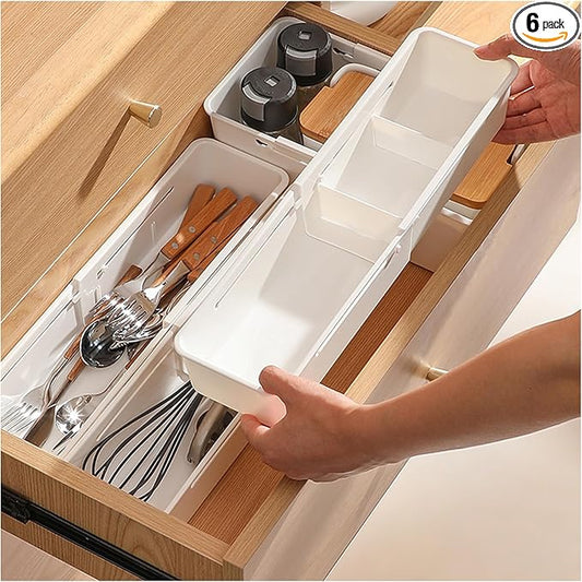 Drawer Dividers for Clothes 6 Pack, Adjustable Cabinet Organizer Expandable Divider Racks Plastic Drawers Separators for Dresser Kitchen and Office Storage (10.63''-15.16'')