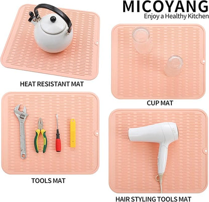 Silicone Dish Drying Mat for Multiple Usage,Easy clean,Eco-friendly,Heat-resistant Silicone Mat for Kitchen Counter or Sink,Refrigerator or Drawer Liner Pink 2XL 24 inches x 18 inches