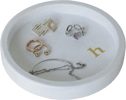 COLLECTIVE HOME - Velvet Jewelry Tray, 6" Monogrammed Jewelry Dish, Smooth Velour Display Dish for Rings, Earrings, Necklaces, Makeup, Personalized Gifts for Women (White-h)