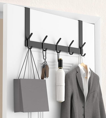 KitchLife Over The Door Hooks Hanger with 7 inches Extended Arms, Fit for 1-3/4" Doors, J18U, Thickened Bathroom Towel Rack Organization, 1 Pack Double-Hook, Matte Black