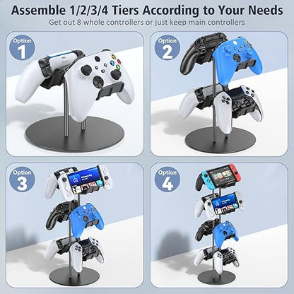 Kytok Controller Stand 4 Tiers with Cable Organizer for Desk, Universal Headphone Stand Compatible with Xbox PS5 PS4 Console Nintendo Switch, Headset Holder & Desk Mounts for 8 Packs Controller